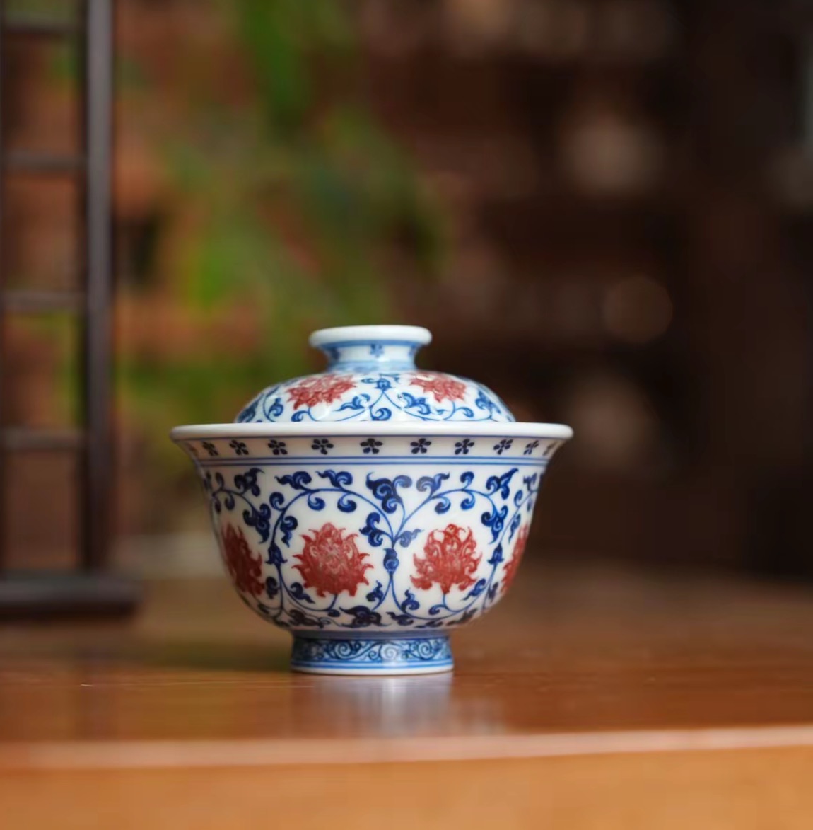 每日推荐刘建锋窑·青花釉里红缠枝莲双狮套组：冰火淬炼的掌中风华(图4)